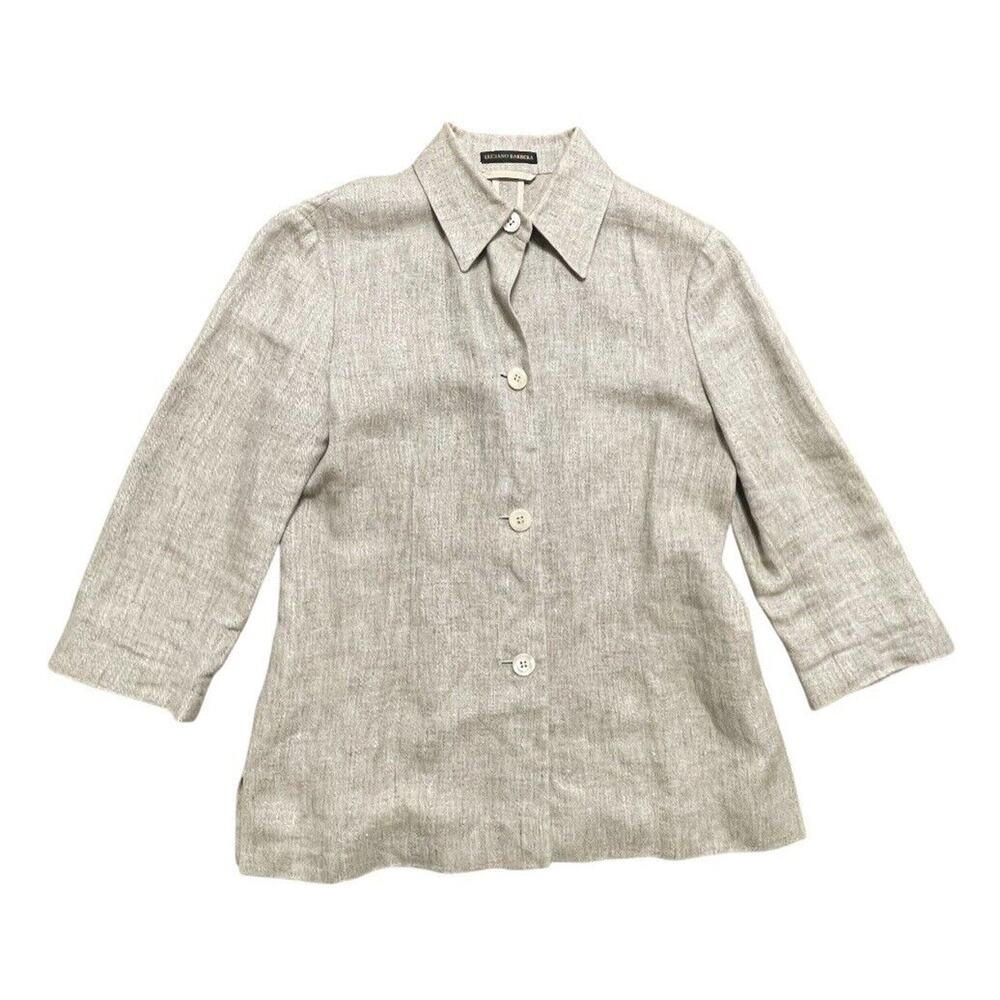 Luciano Barbera Lightweight Linen Silk 4-BTN Jacket Beige Italy Medium Women EUC